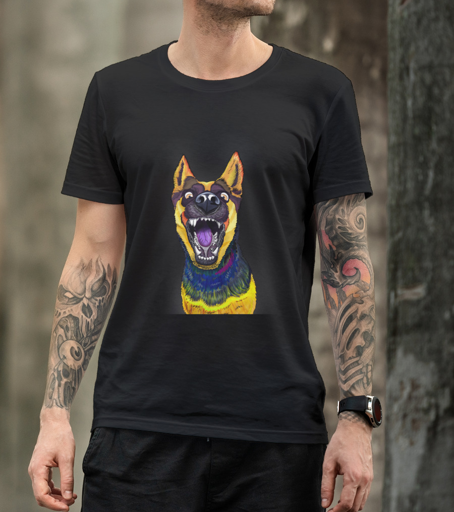 Canine Psychedelia Vibrant German Shepherd Expression T-Shirt