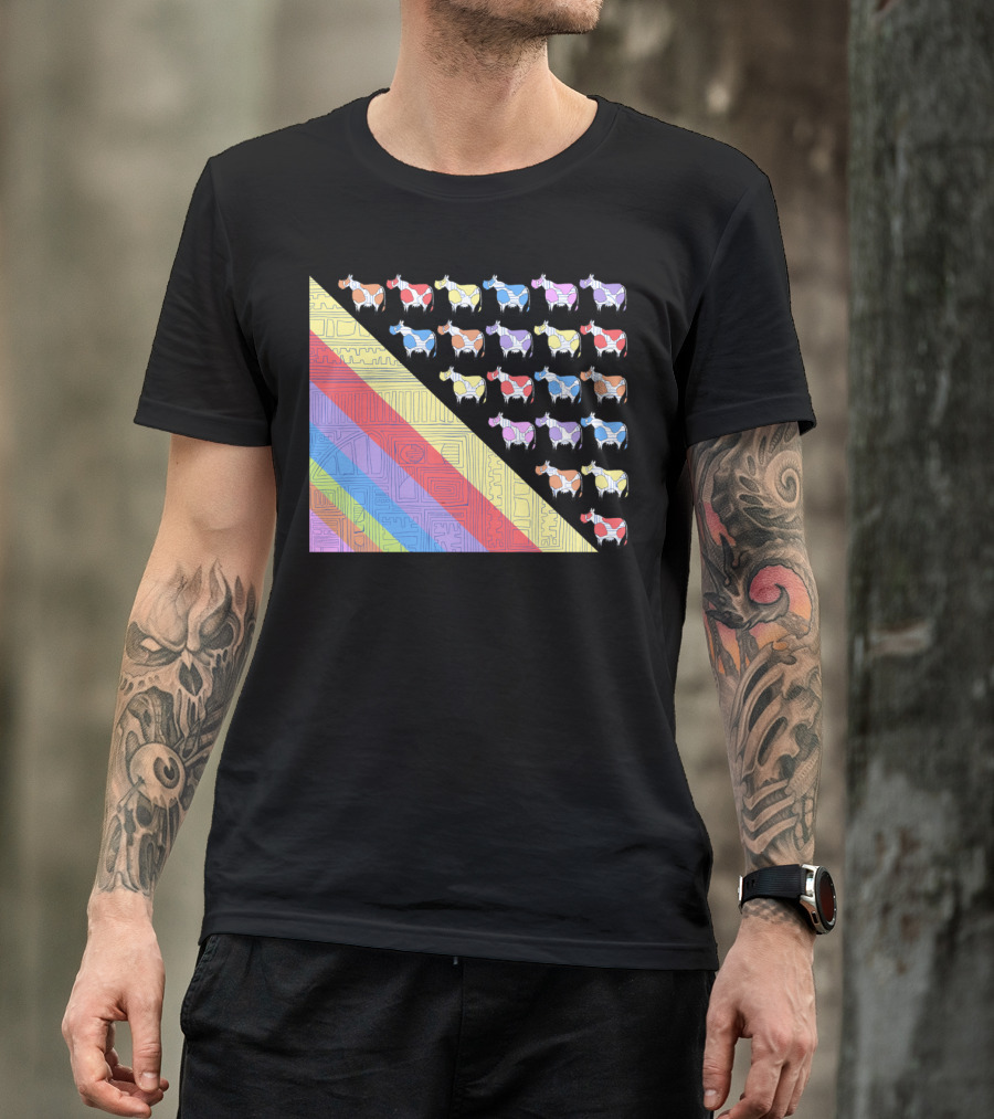 Obsessive Compulsive Farming Colorful Cows Geometric T-Shirt