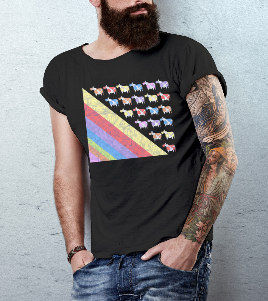 Obsessive Compulsive Farming Colorful Cows Geometric T-Shirt