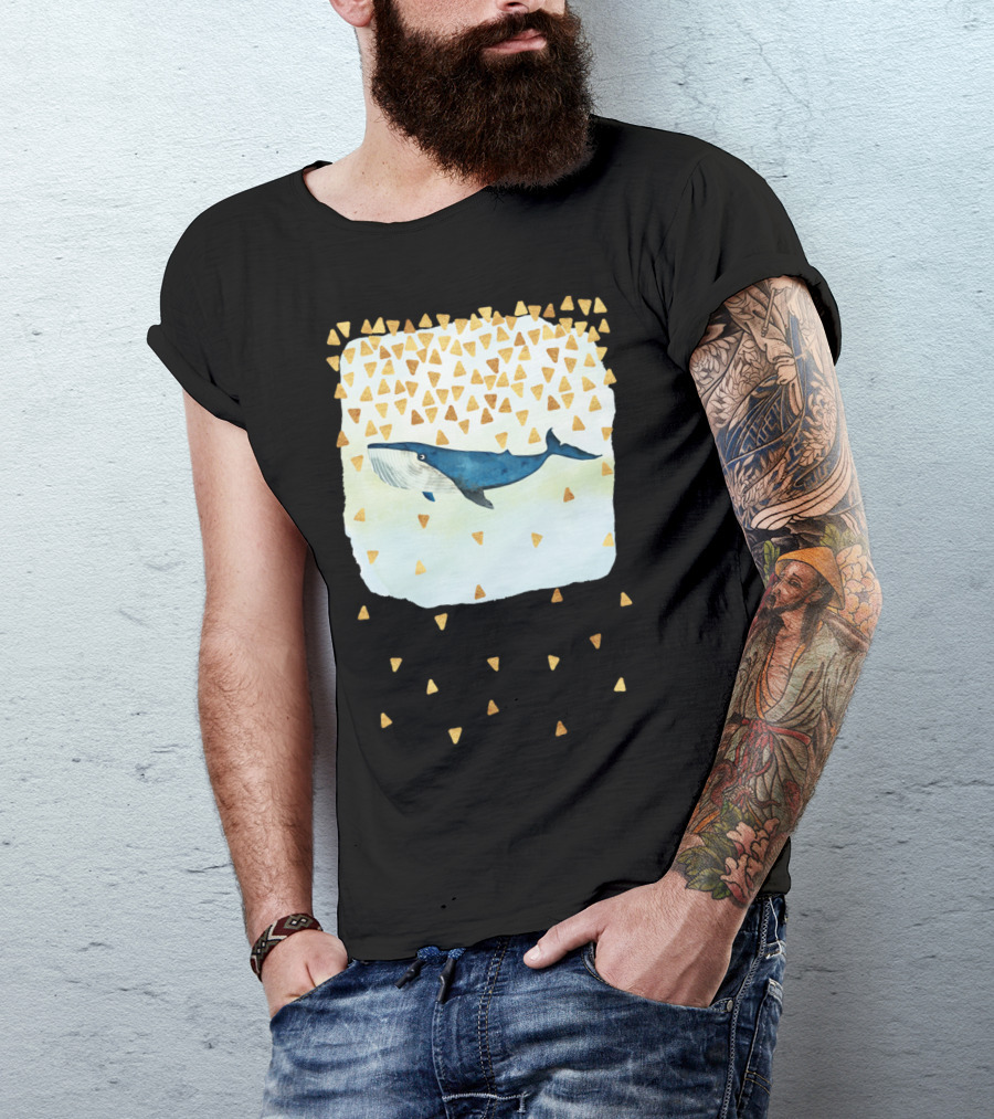 Friendly Blue Giant Whale With Golden Triangles T-Shirt