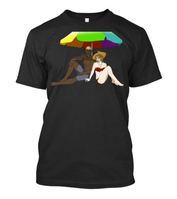 Beach Time Under Colorful Umbrella With Relaxing Couple T-Shirt
