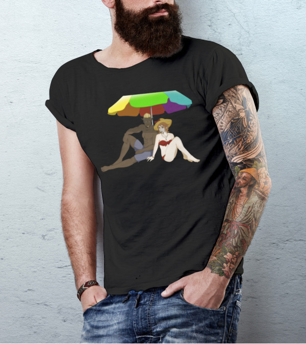 Beach Time Under Colorful Umbrella With Relaxing Couple T-Shirt