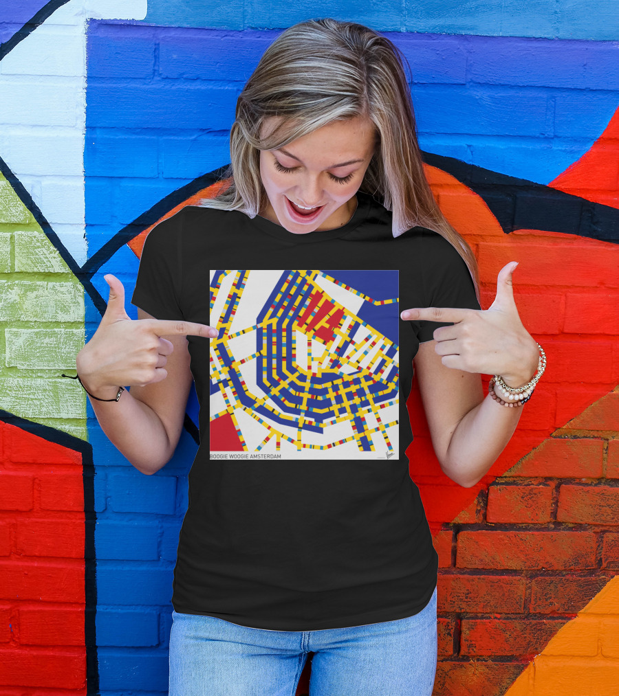 BOOGIE WOOGIE AMSTERDAM YELLOW RED BLUE GRID MAP T-Shirt