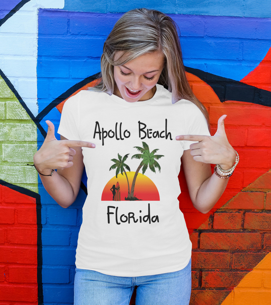 Apollo Beach Florida Sunset Palm Surf Scene T-Shirt