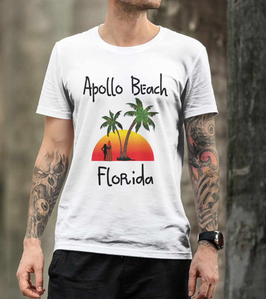 Apollo Beach Florida Sunset Palm Surf Scene T-Shirt