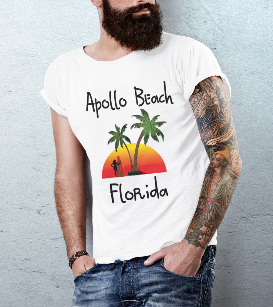 Apollo Beach Florida Sunset Palm Surf Scene T-Shirt