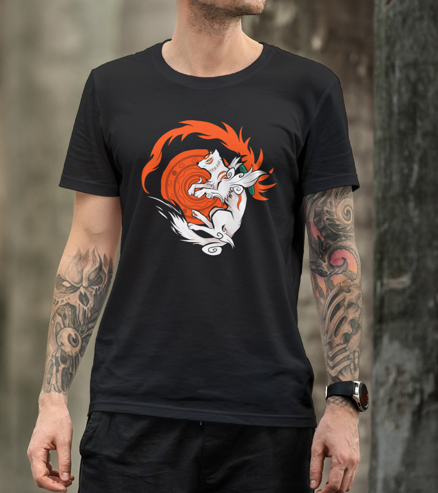 White Wolf Goddess Amaterasu Mythical Fire T-Shirt