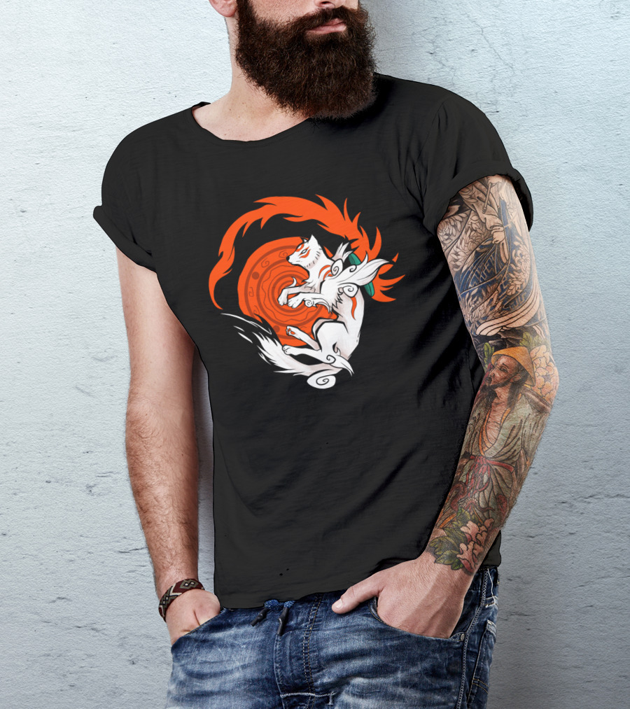 White Wolf Goddess Amaterasu Mythical Fire T-Shirt