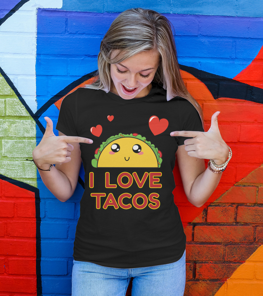 I Love Tacos Cute Taco With Hearts T-Shirt