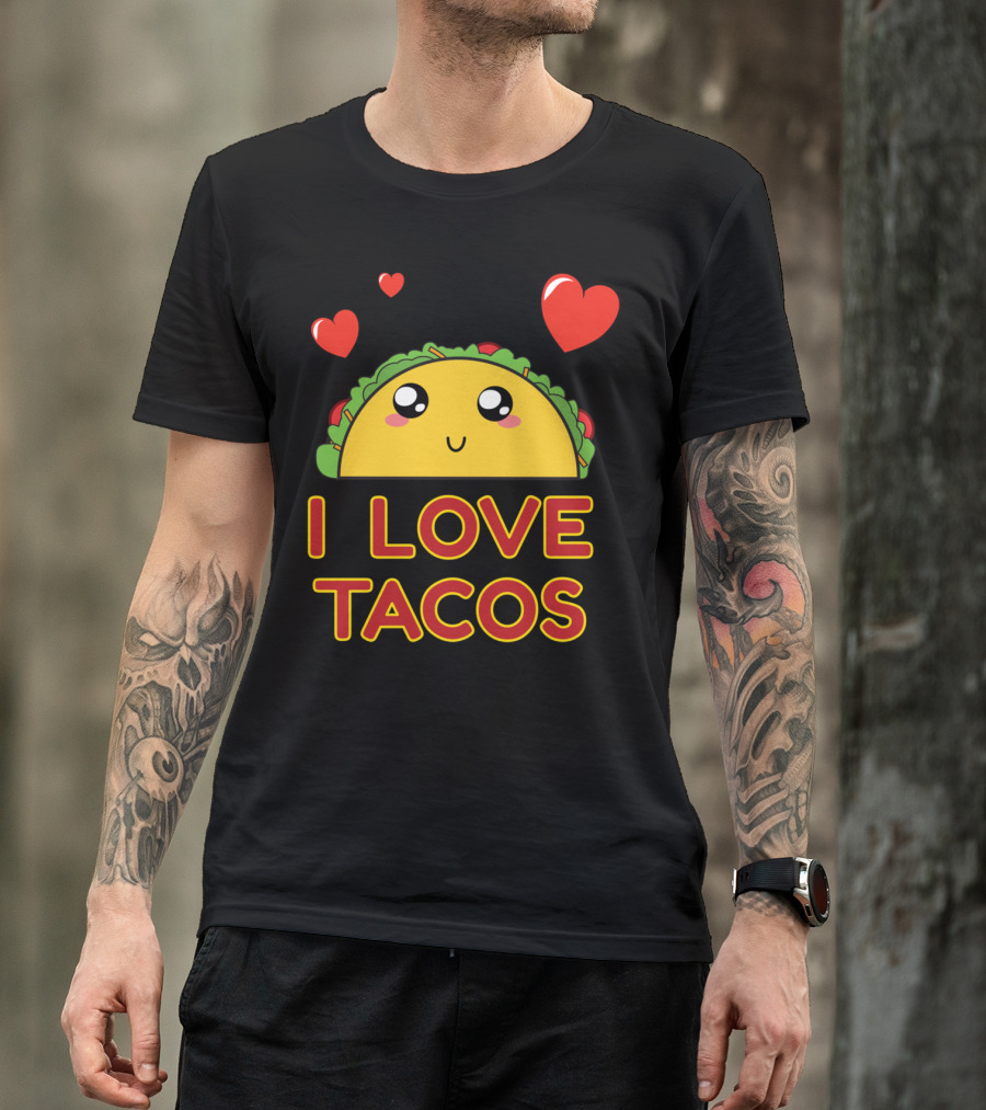 I Love Tacos Cute Taco With Hearts T-Shirt