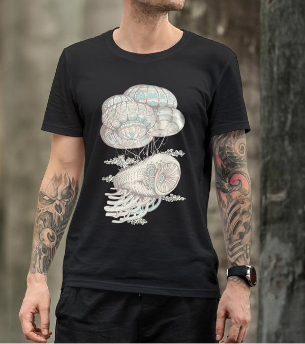 Craft Surreal Floating Airship Creature With Intricate Parachutes T-Shirt