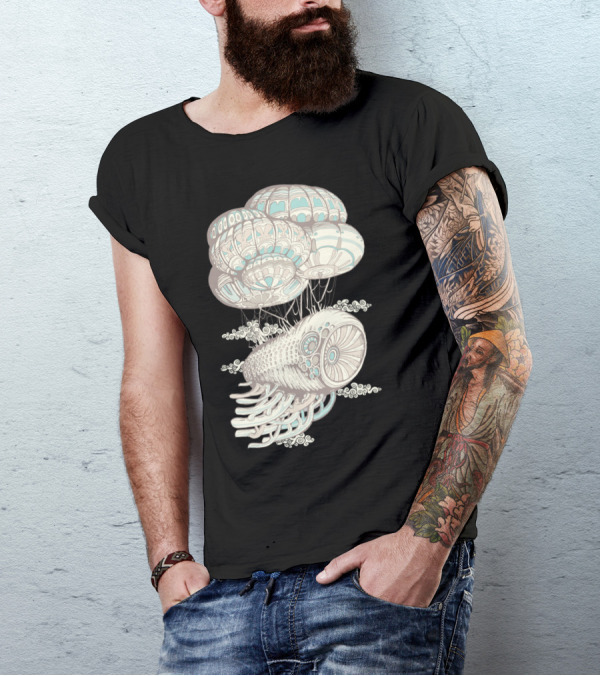 Craft Surreal Floating Airship Creature With Intricate Parachutes T-Shirt