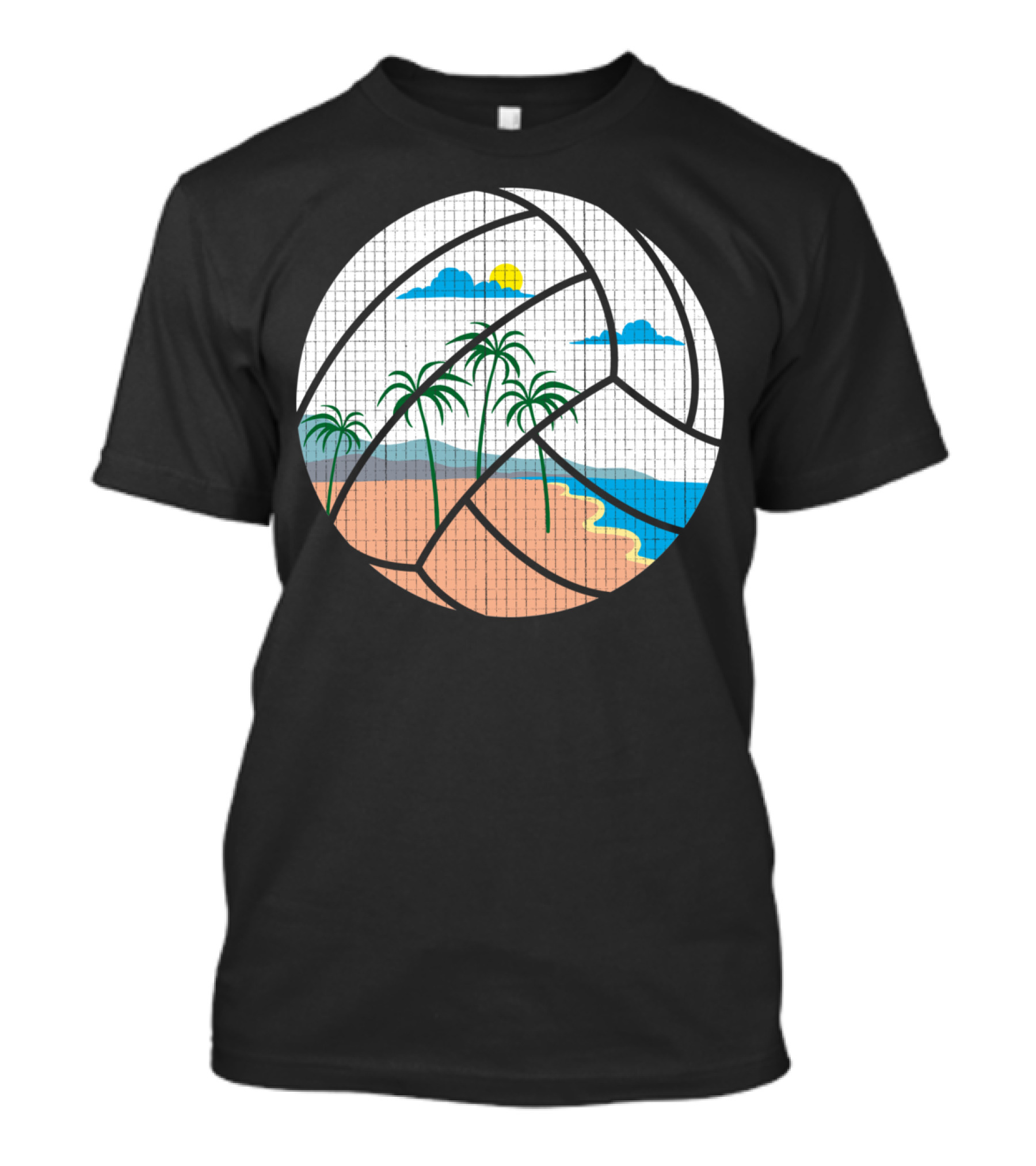 Beach Volleyball Palm Trees Ocean Sun T-Shirt