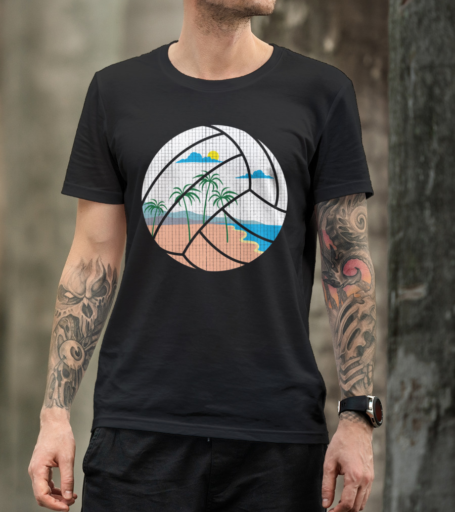 Beach Volleyball Palm Trees Ocean Sun T-Shirt