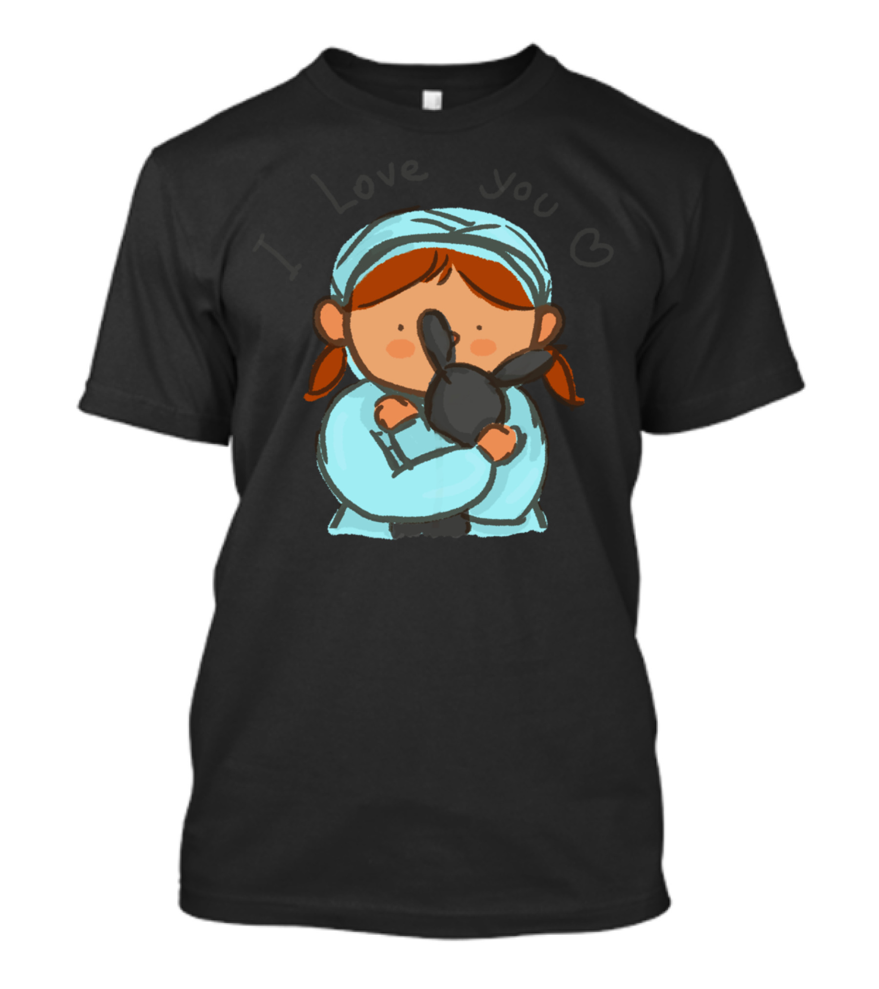I Love You Girl With Bunny Hugging Sketch T-Shirt