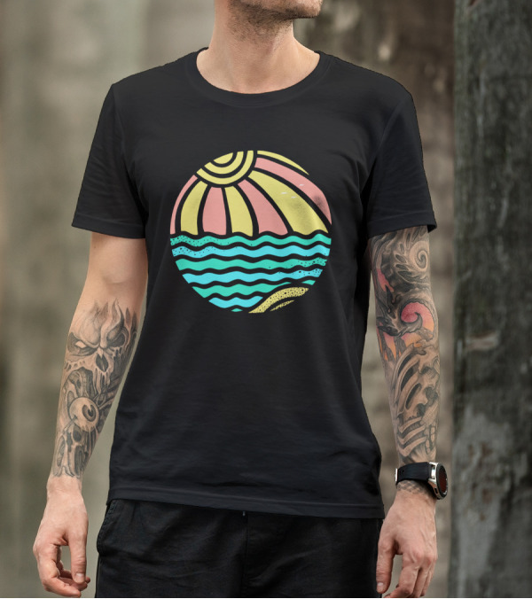 BEACHBALL Sunset Waves And Bright Sky Circle T-Shirt