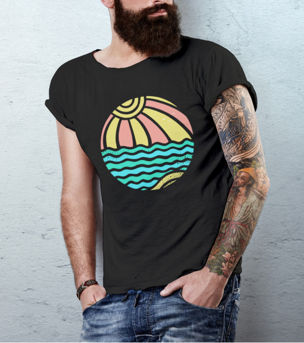 BEACHBALL Sunset Waves And Bright Sky Circle T-Shirt