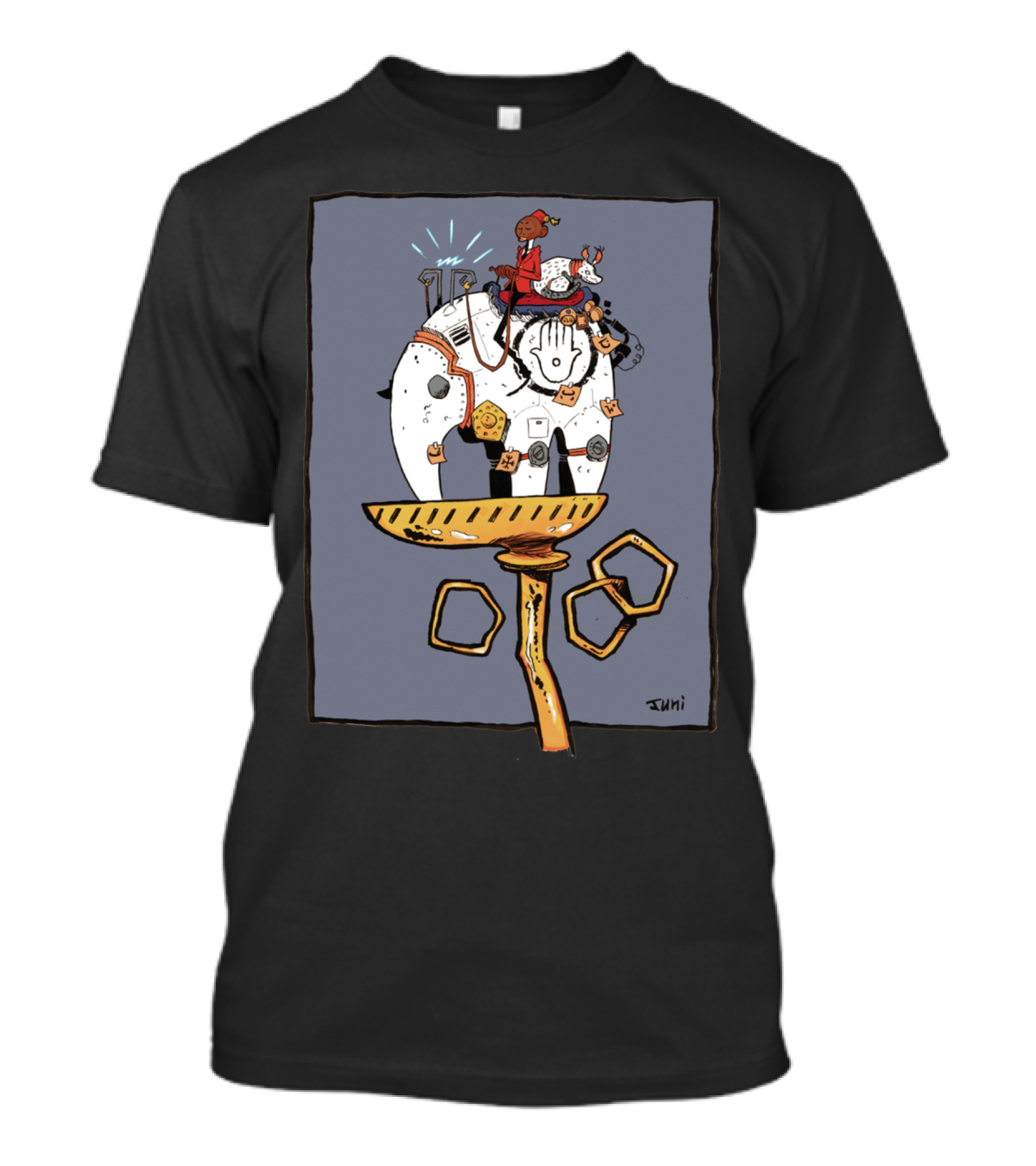 Tapir Hotel Robot Elephant Rider Balancing On Geometric Structures By Jumi T-Shirt