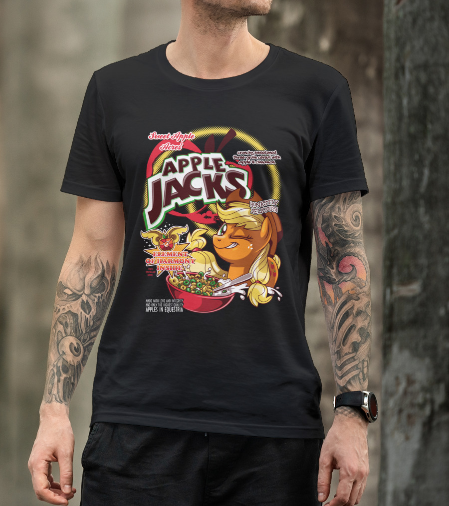 Sweet Apple Acres Apple Jacks Honestly Delicious Crunchy Sweetened Three-Grain Cereal With Apples And Cinnamon Element Of Harmony Made In Equestria T-Shirt