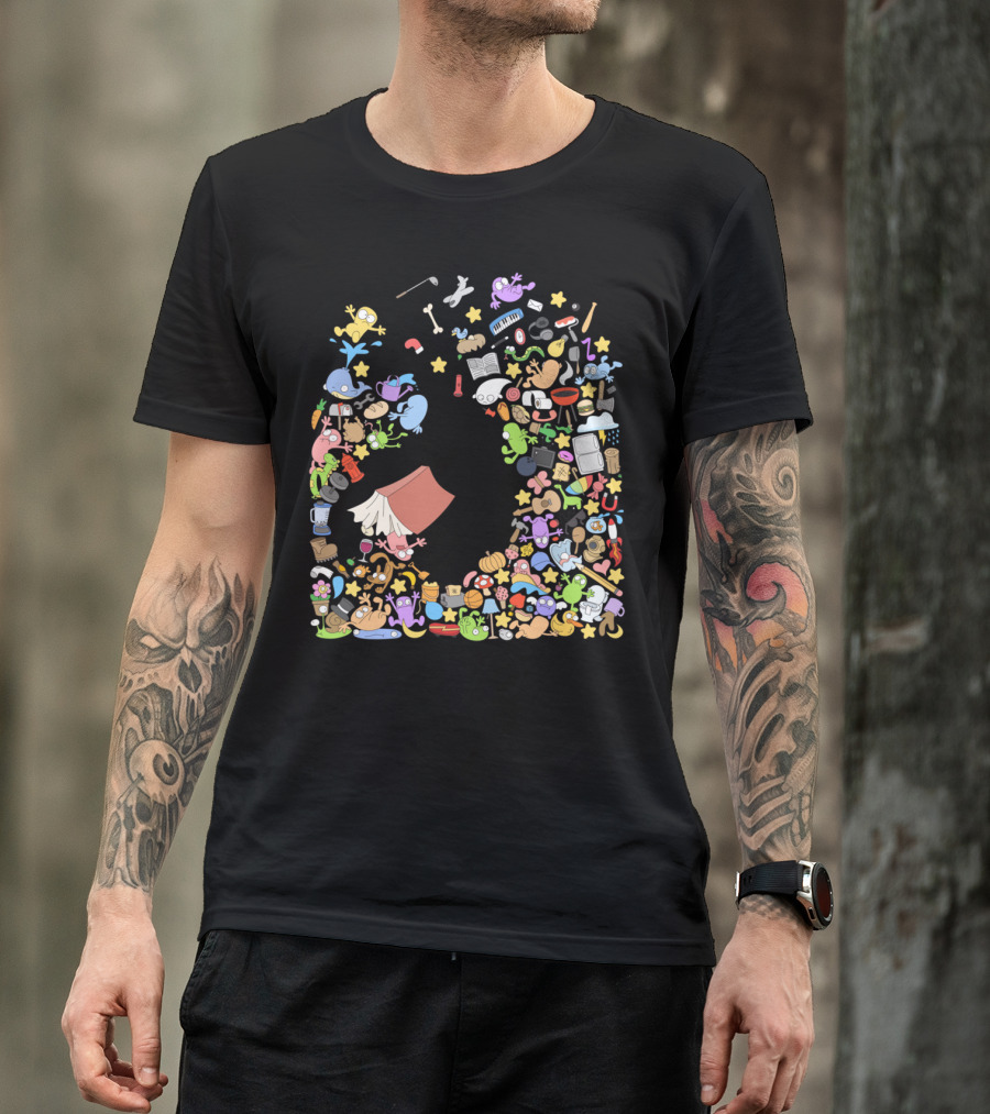 Book Overflow Doodle Collage Whimsical Icons T-Shirt