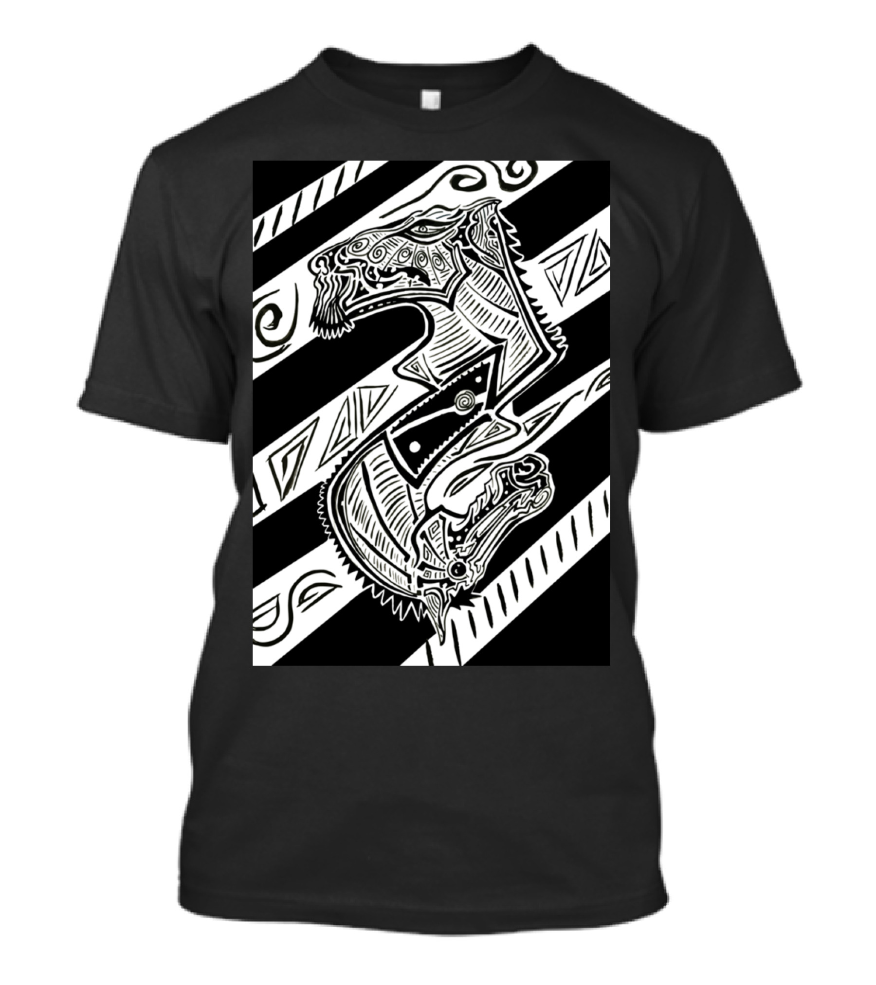 Capibara Caballo Aztec Horse Design Black And White Stripes T-Shirt