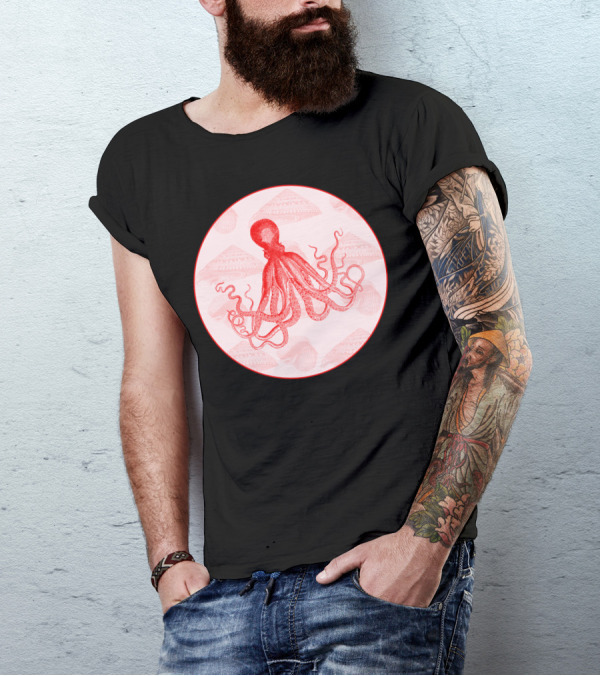 Octopus SeaShells Salmon Color T-Shirt