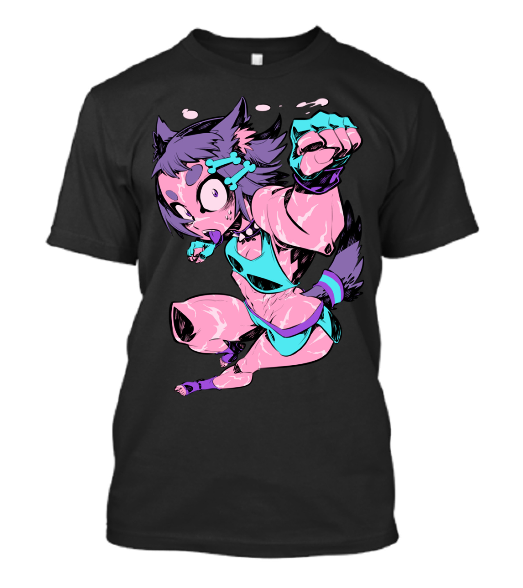 Dog Girl Anime Style Dynamic Action Character T-Shirt