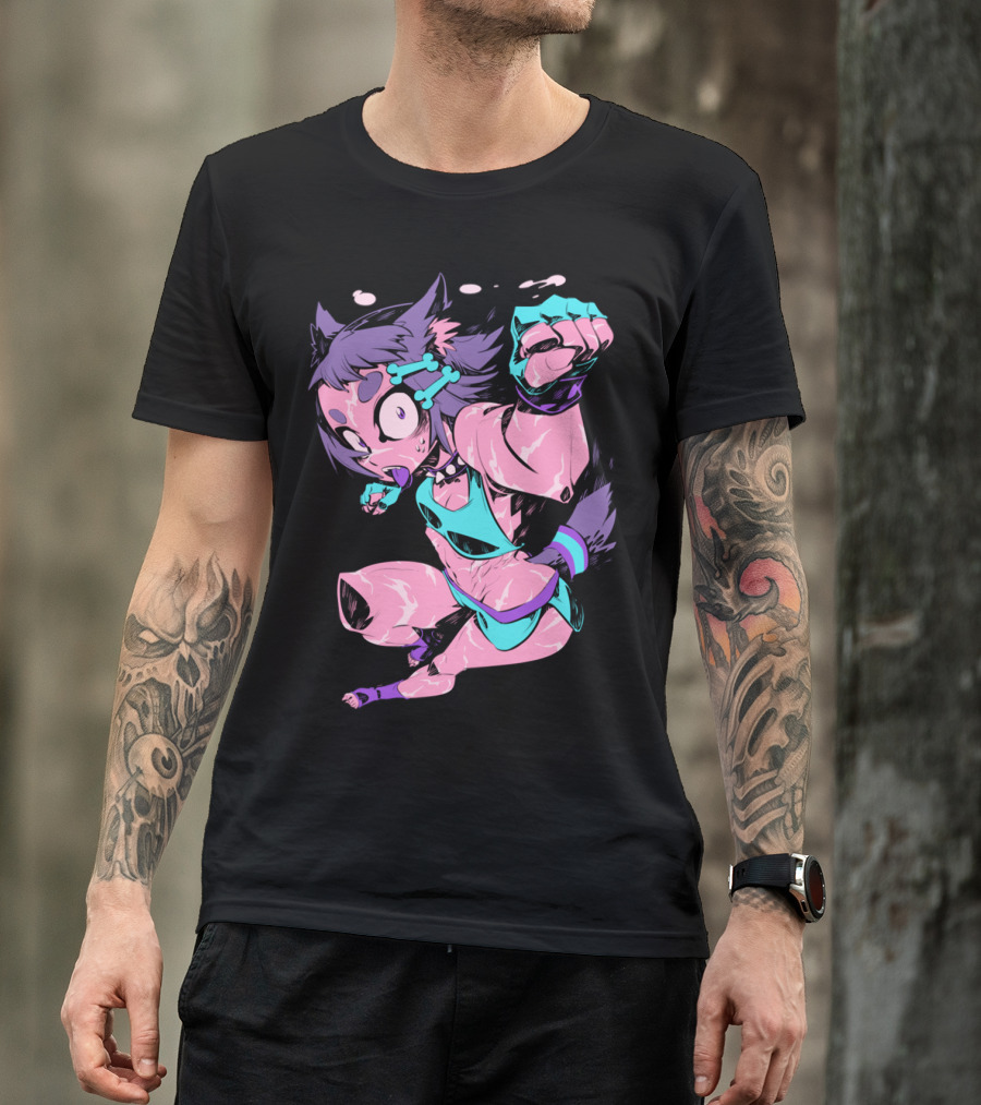 Dog Girl Anime Style Dynamic Action Character T-Shirt