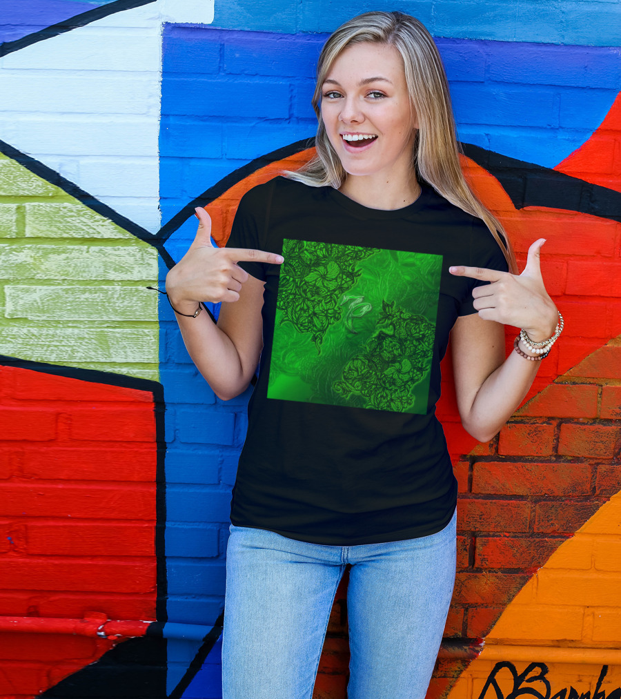 Capricorn The Goat Zodiac Floral Motif On Emerald Background T-Shirt