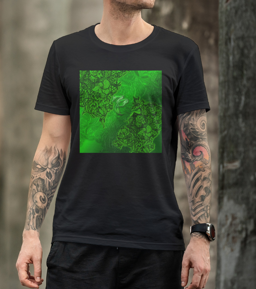 Capricorn The Goat Zodiac Floral Motif On Emerald Background T-Shirt