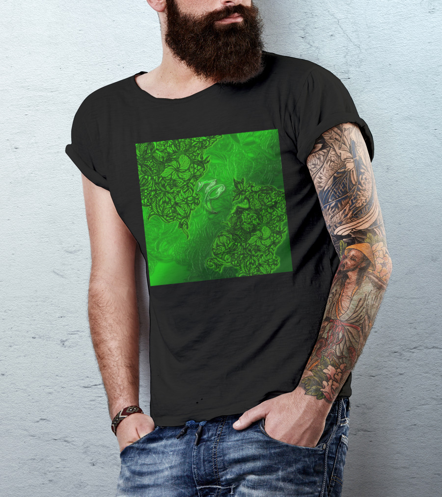 Capricorn The Goat Zodiac Floral Motif On Emerald Background T-Shirt