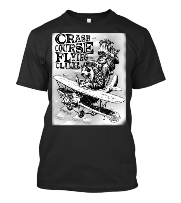 CRASH COURSE FLYING CLUB 1887 HOW TO FLY ANIMALS ON VINTAGE AIRPLANE T-Shirt