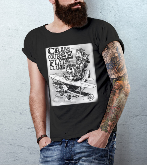 CRASH COURSE FLYING CLUB 1887 HOW TO FLY ANIMALS ON VINTAGE AIRPLANE T-Shirt