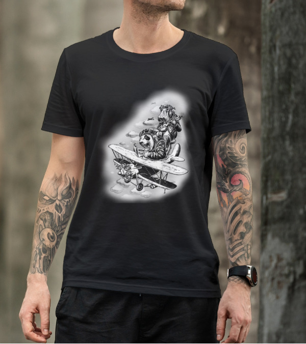 CRASH COURSE HOW TO FLY PILOT PANDA AND DOG IN VINTAGE PLANE T-Shirt