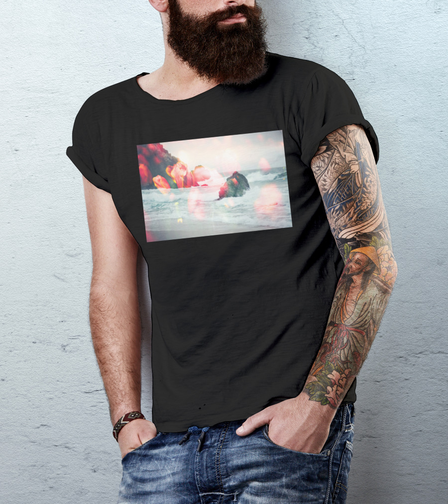 Crashing Tulips Waves On Rocky Shore With Overlapping Floral Elements T-Shirt