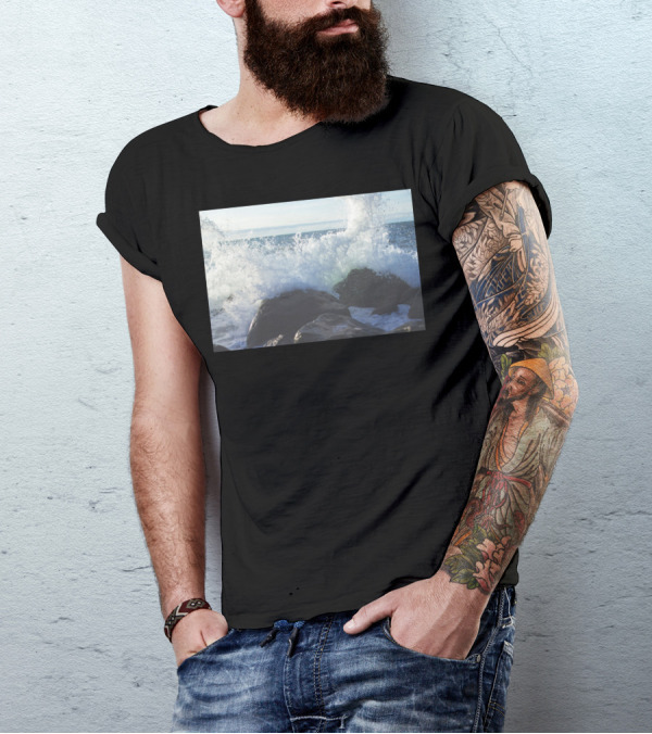 Crashing Waves On Rocky Shoreline Ocean Scene T-Shirt