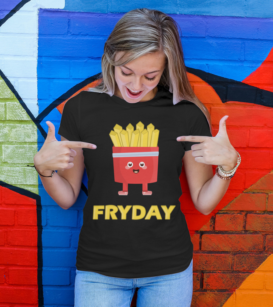 Fryday Happy Cartoon French Fries Character T-Shirt