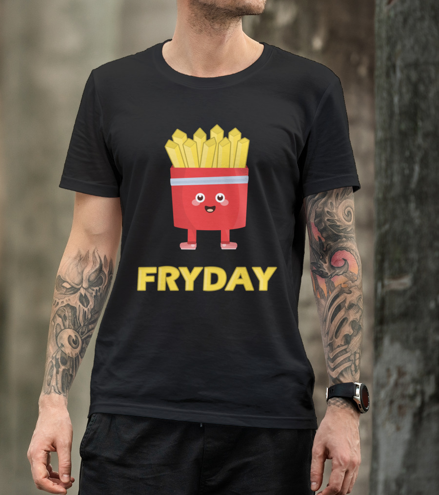 Fryday Happy Cartoon French Fries Character T-Shirt