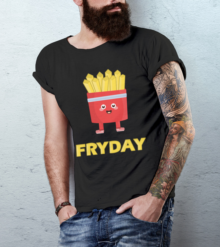 Fryday Happy Cartoon French Fries Character T-Shirt