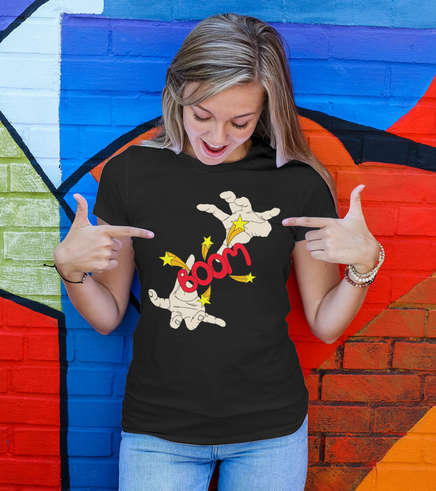 Boom Comic Style Hands And Stars T-Shirt