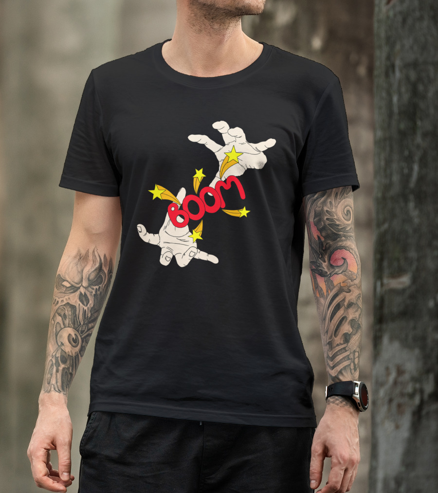 Boom Comic Style Hands And Stars T-Shirt