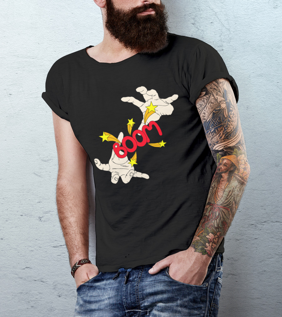 Boom Comic Style Hands And Stars T-Shirt