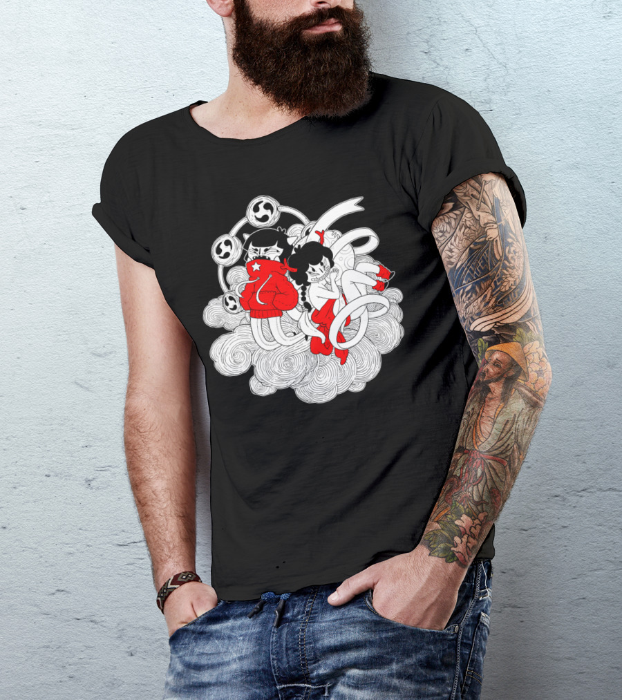 Fujin And Raijin Mythical Gods Red And White T-Shirt