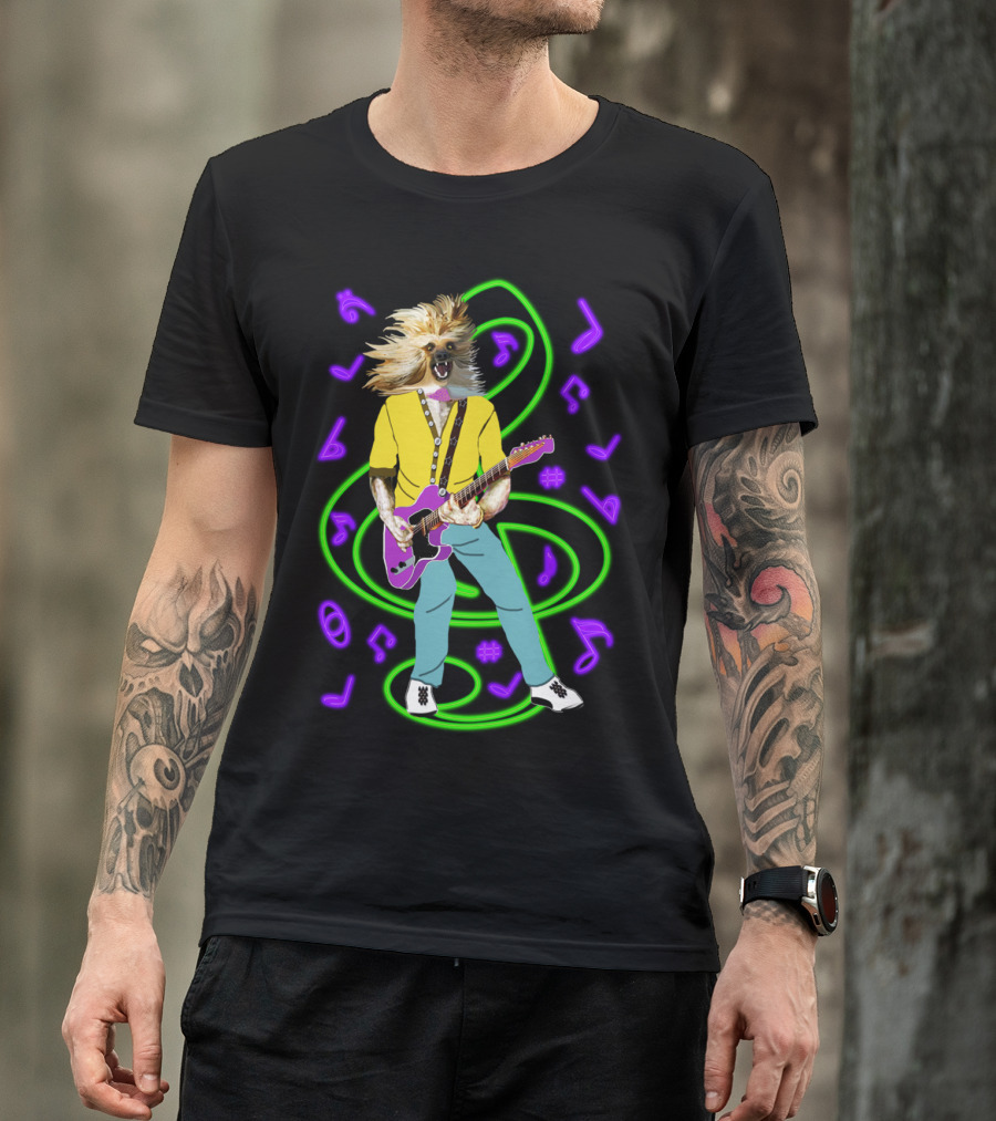 Dog Neon Guitar Hero Rockstar Vibes T-Shirt