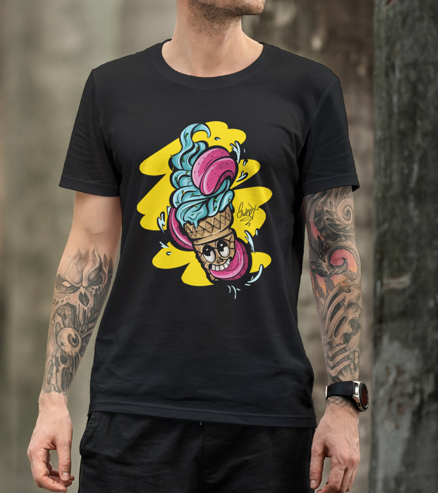 Crazy Sweet Ice Cream Cone With Pink Macarons And Blue Swirls T-Shirt