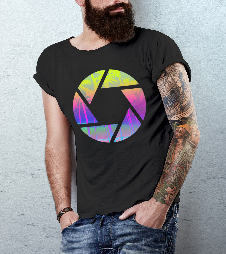 Capture The Summer Neon Palm Trees Vivid Camera Lens Tropics T-Shirt