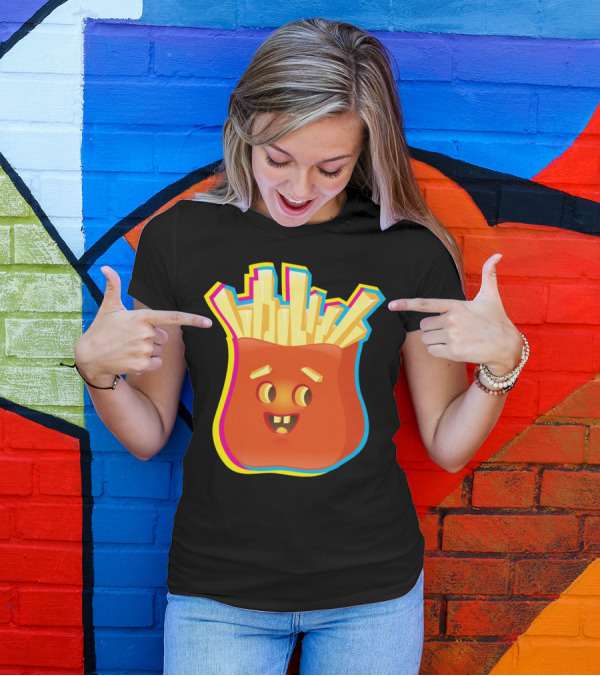 Crazy Neon Smiley French Fries T-Shirt