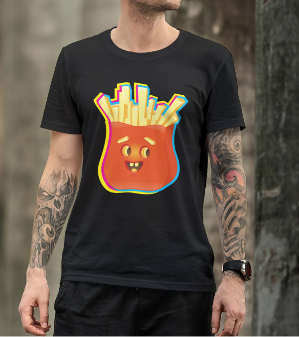 Crazy Neon Smiley French Fries T-Shirt