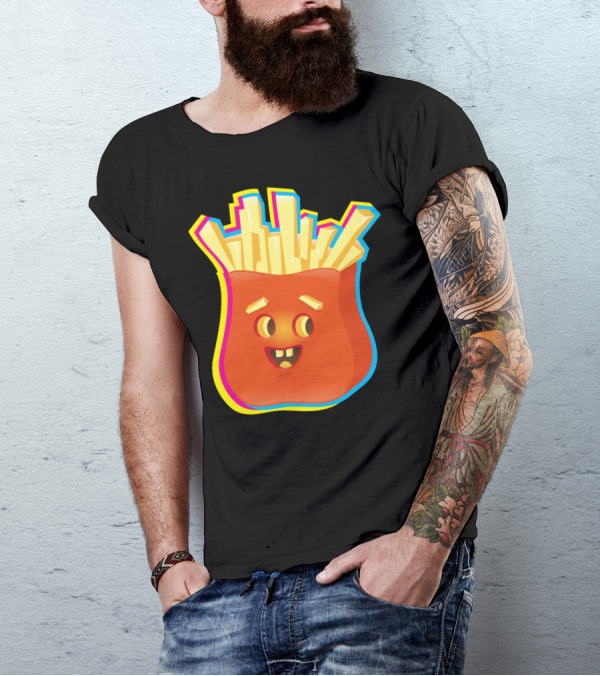Crazy Neon Smiley French Fries T-Shirt
