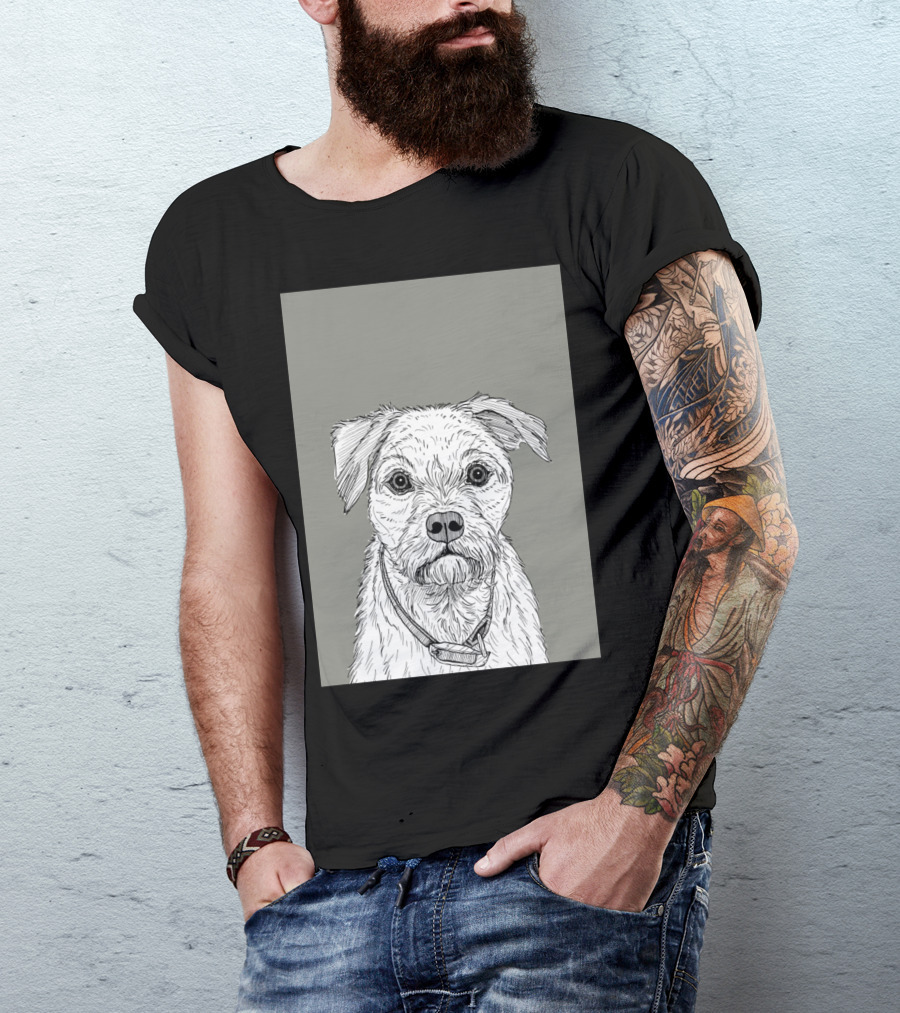 Border Terrier Dog Detailed Line Drawing T-Shirt